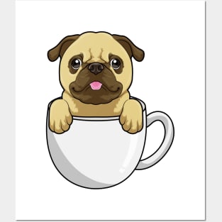 Pug with Cup of Coffee Posters and Art